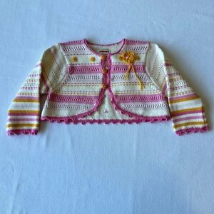 NWT- Catimini embroidered cropped knit flower and striped cardigan